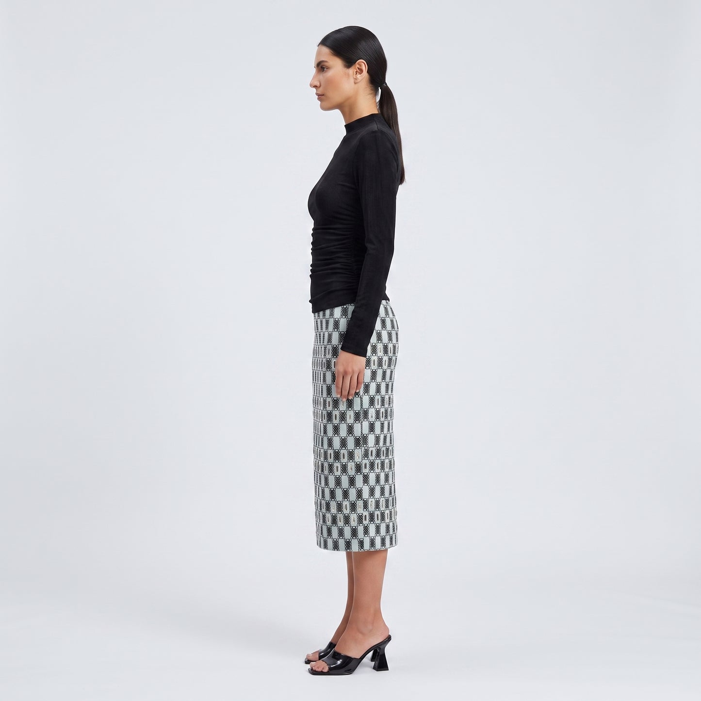 Ruched Mock Neck Mini Dress