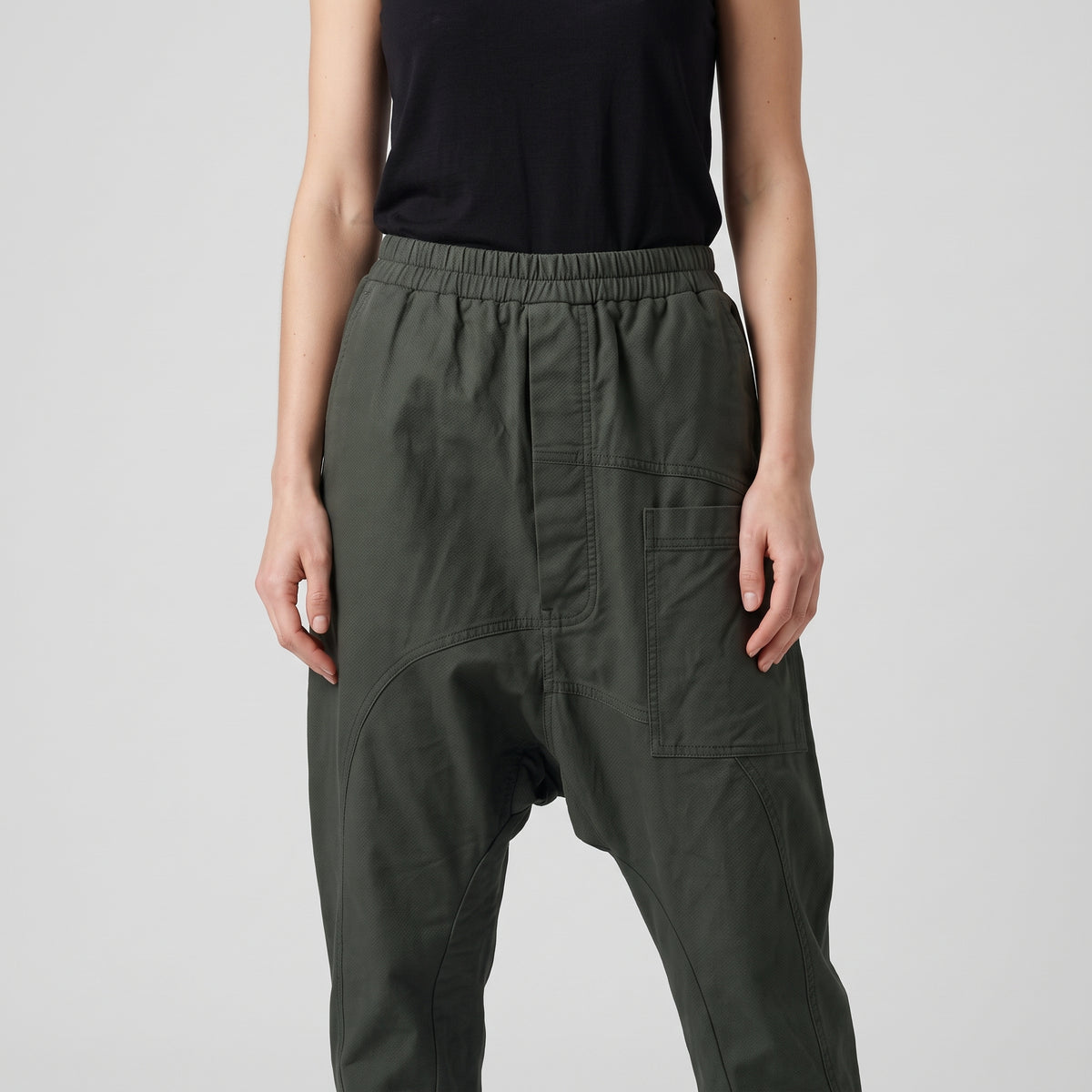 Relaxed Drop-Crotch Olive Trousers