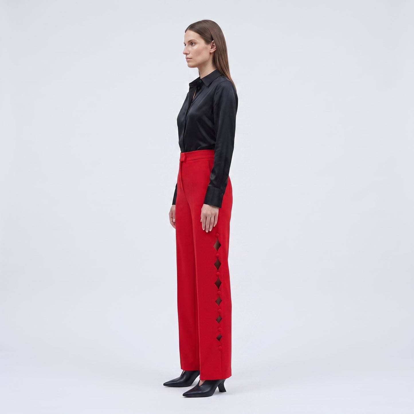 Red Scalloped Detail Trousers
