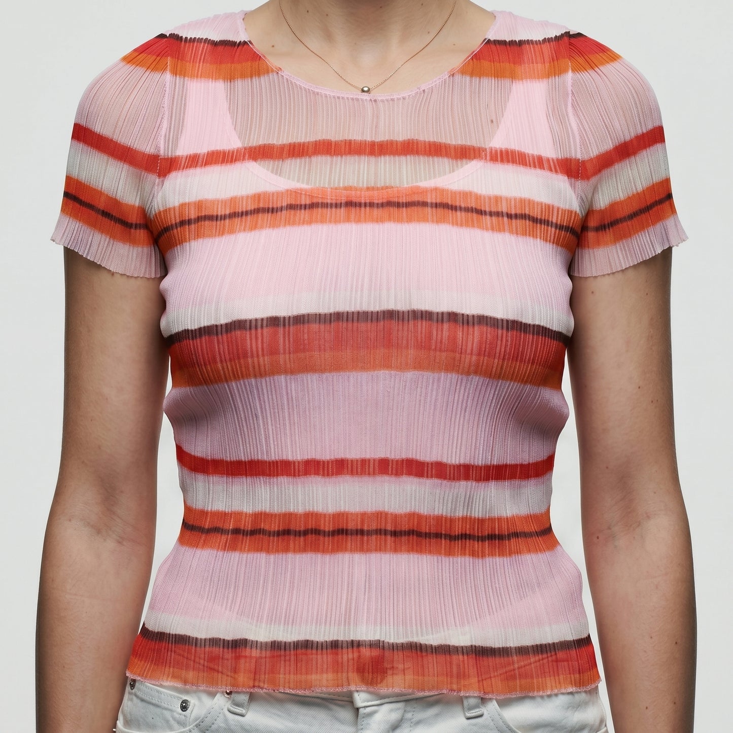 Striped Pleated Short-Sleeve Top
