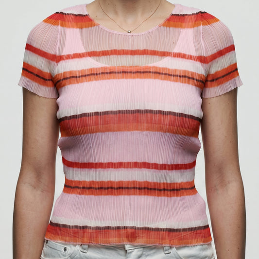 Striped Pleated Short-Sleeve Top