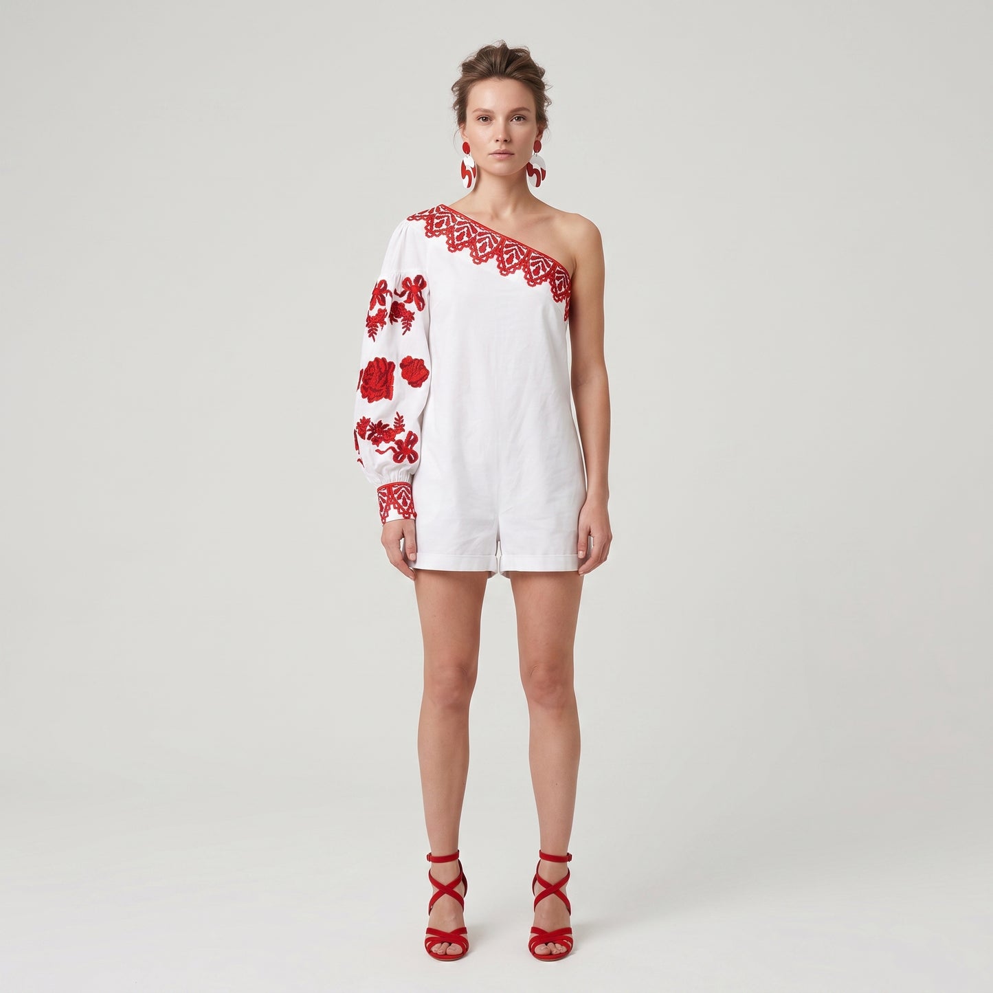 One Shoulder Embroidered Playsuit