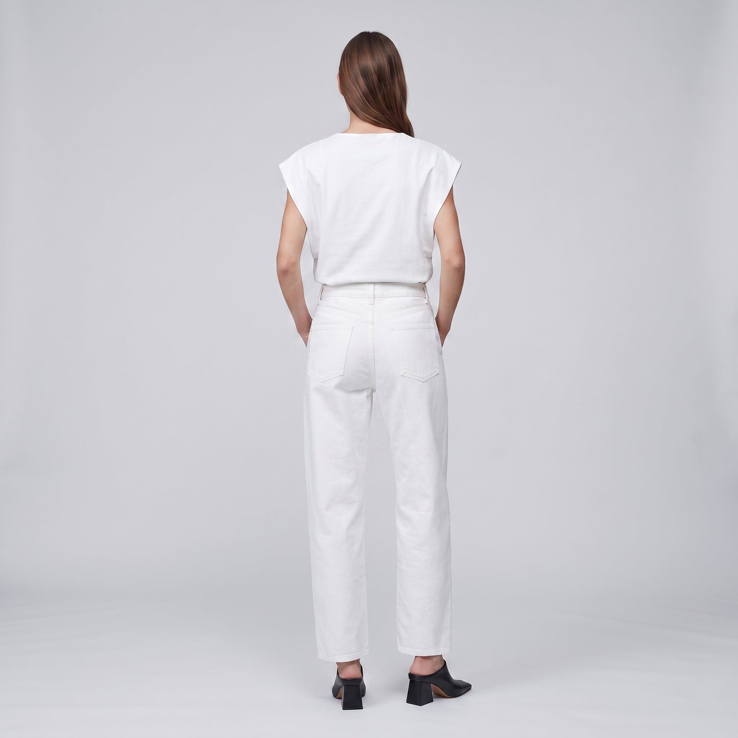 High-Waisted Off-White Denim Jeans