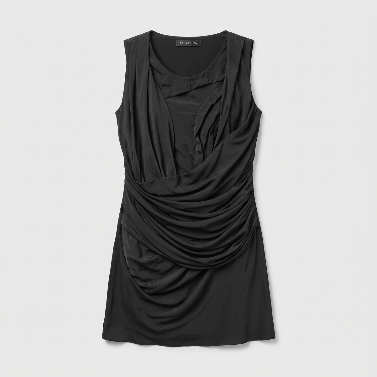 Draped Black Sleeveless Blouse