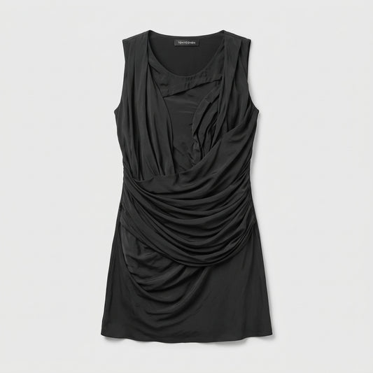 Draped Black Sleeveless Blouse