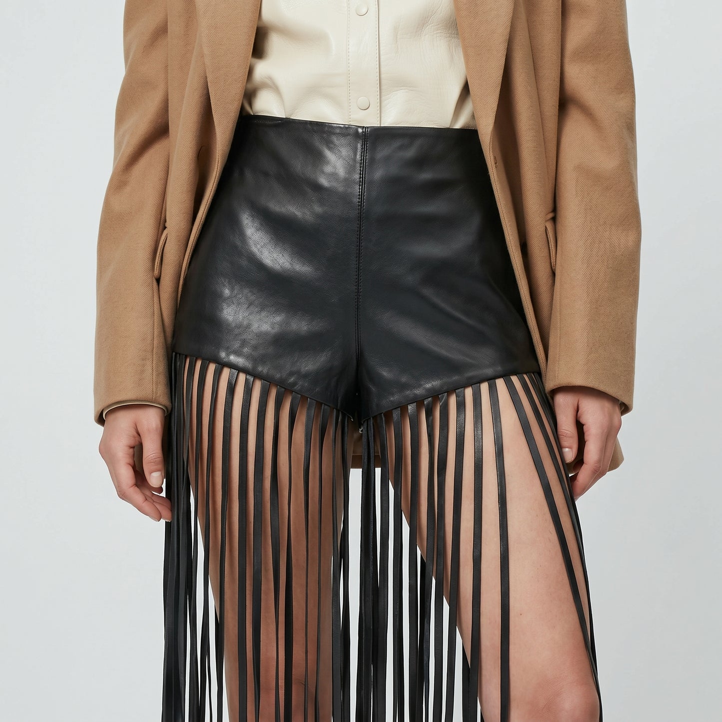 Fringed Vegan Leather Shorts