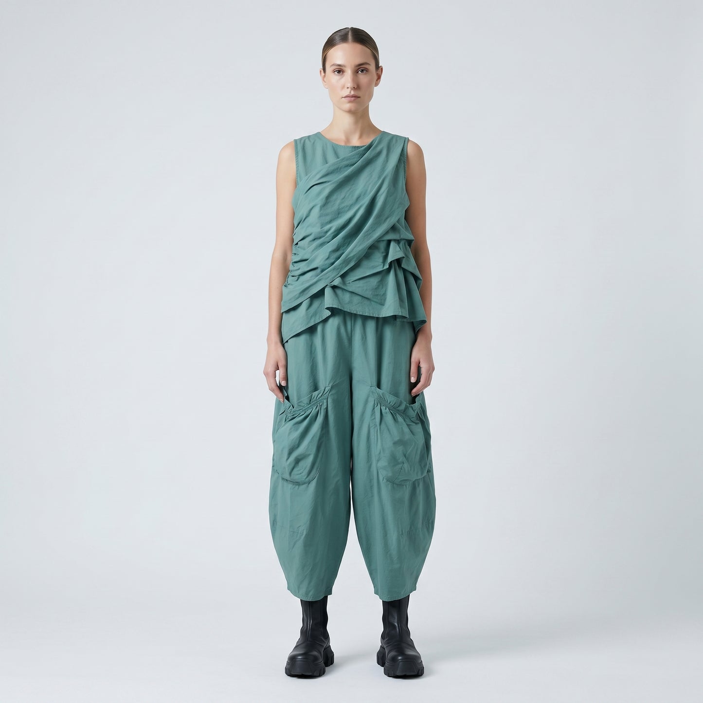 Sage Green Ruched Pocket Trousers