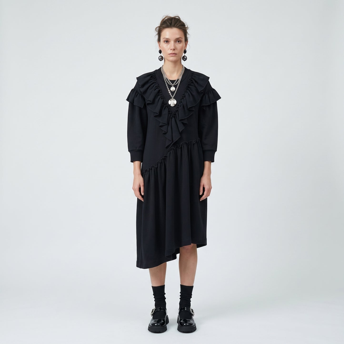 Ruffled Asymmetric Cotton Jersey Dress