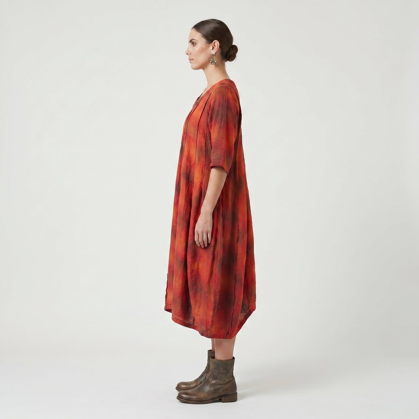 Pleated Plaid Linen Tunic