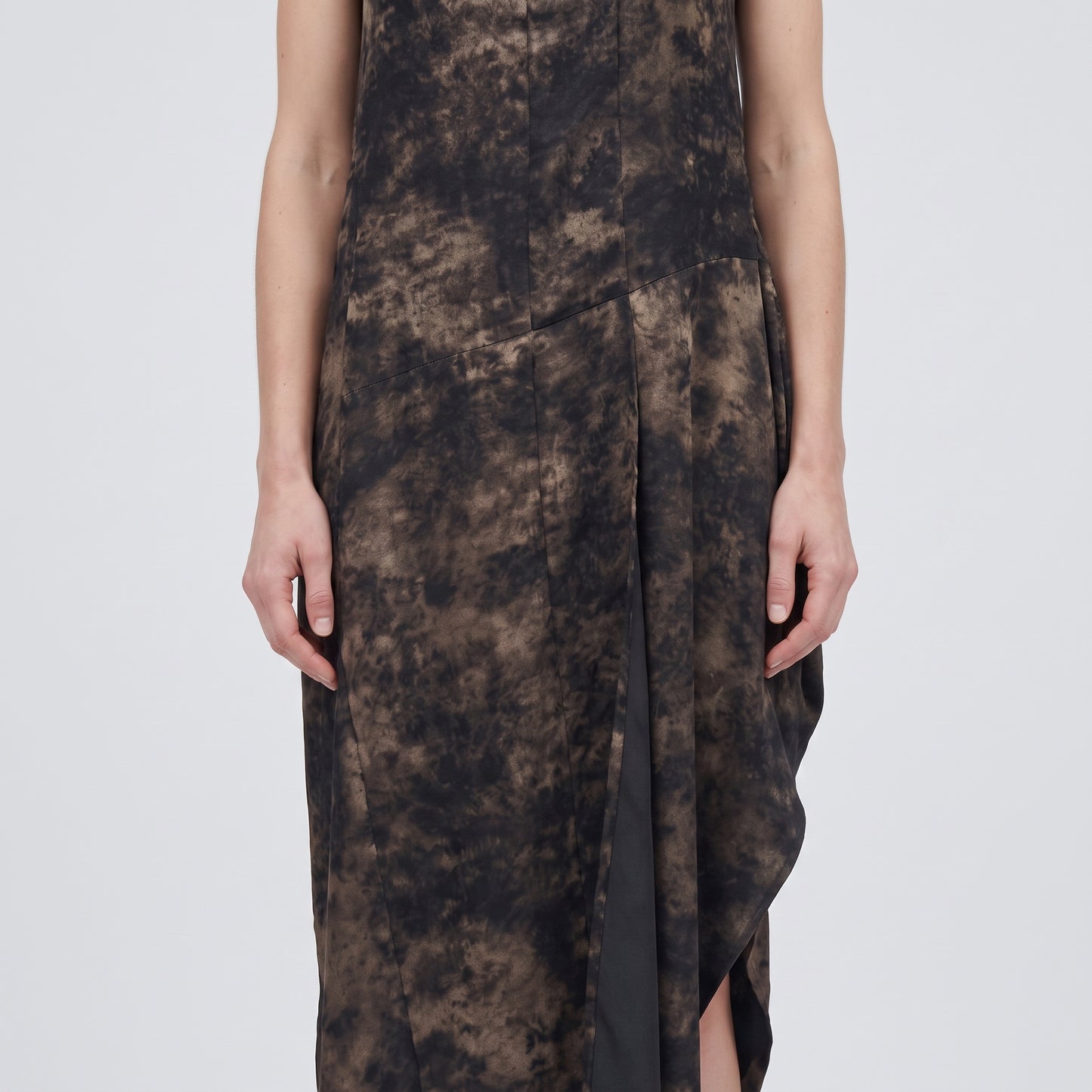Abstract Print Asymmetric Midi Dress