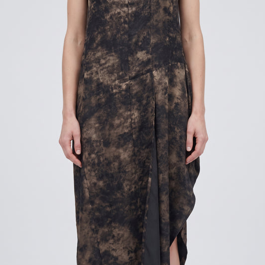 Abstract Print Asymmetric Midi Dress