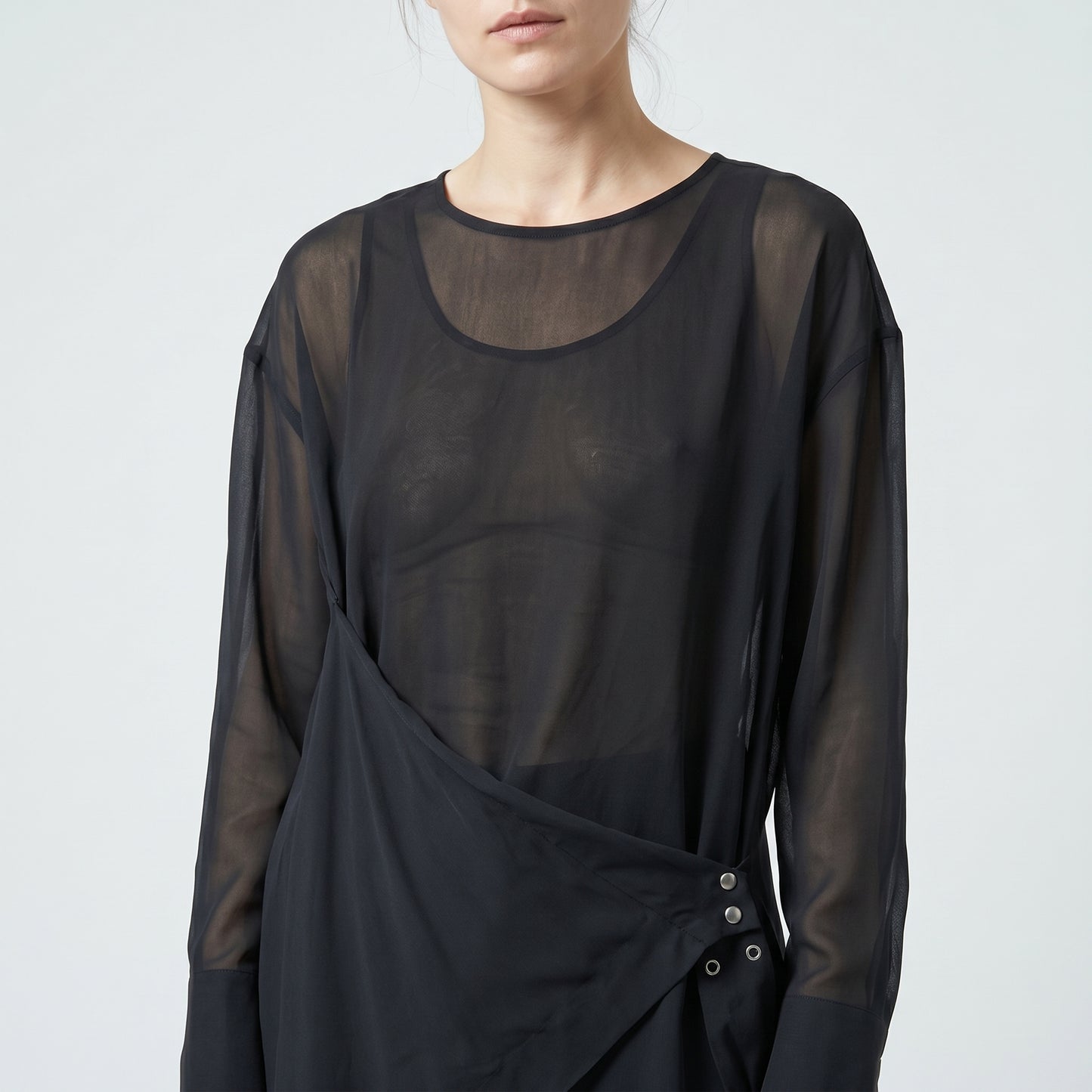 Sheer Asymmetric Draped Wrap Top