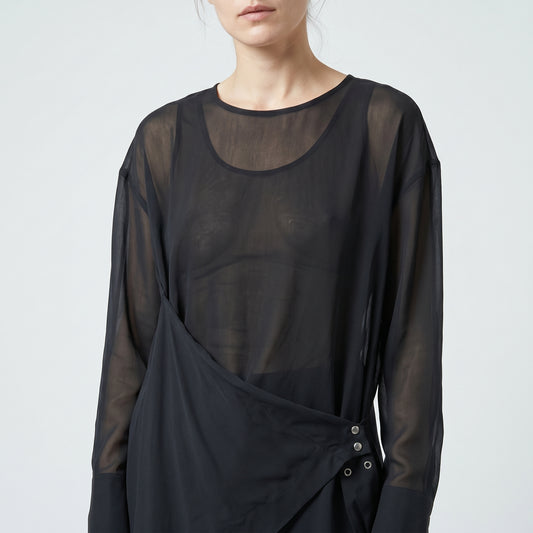 Sheer Asymmetric Draped Wrap Top