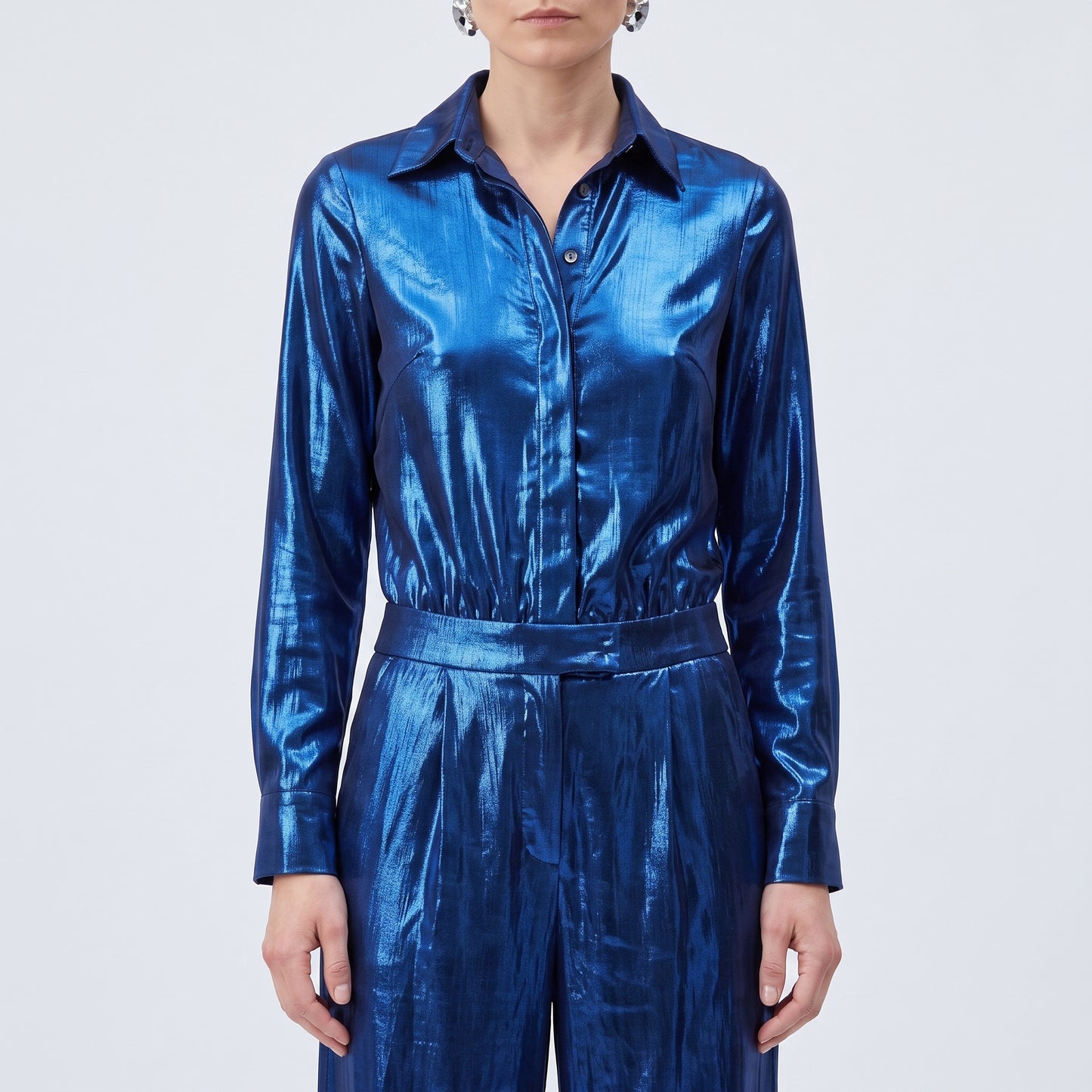 Metallic Cobalt Tailored Jumpsuit