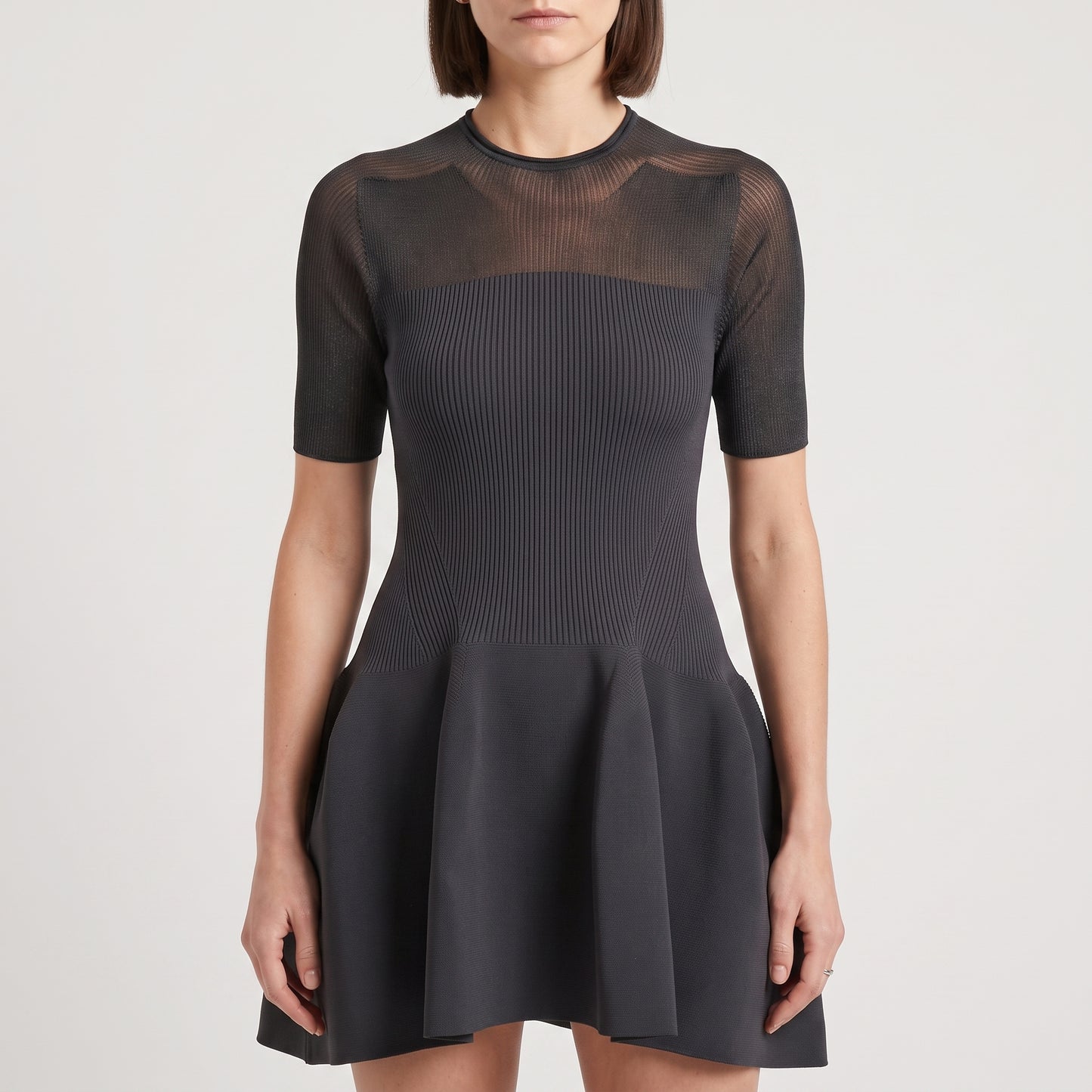 Ribbed Knit Peplum Dress