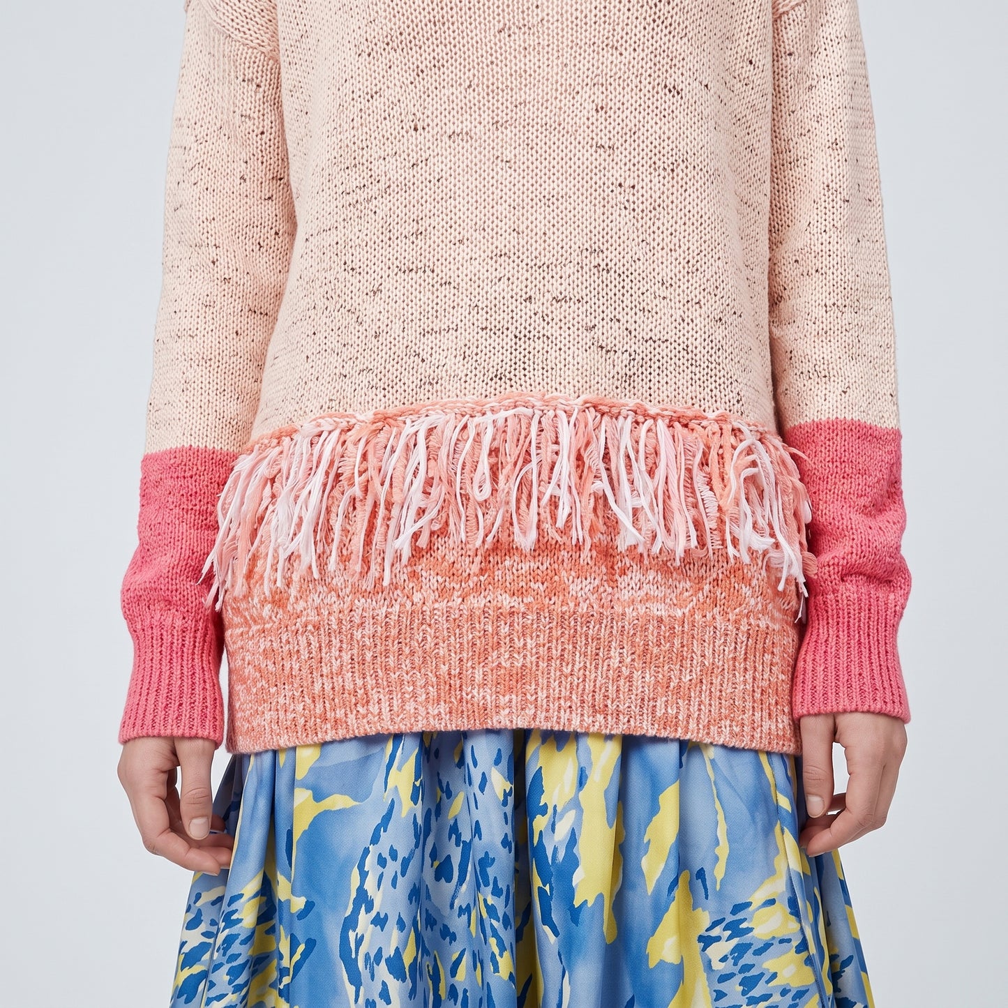 Fringed Color-Block Knitted Sweater