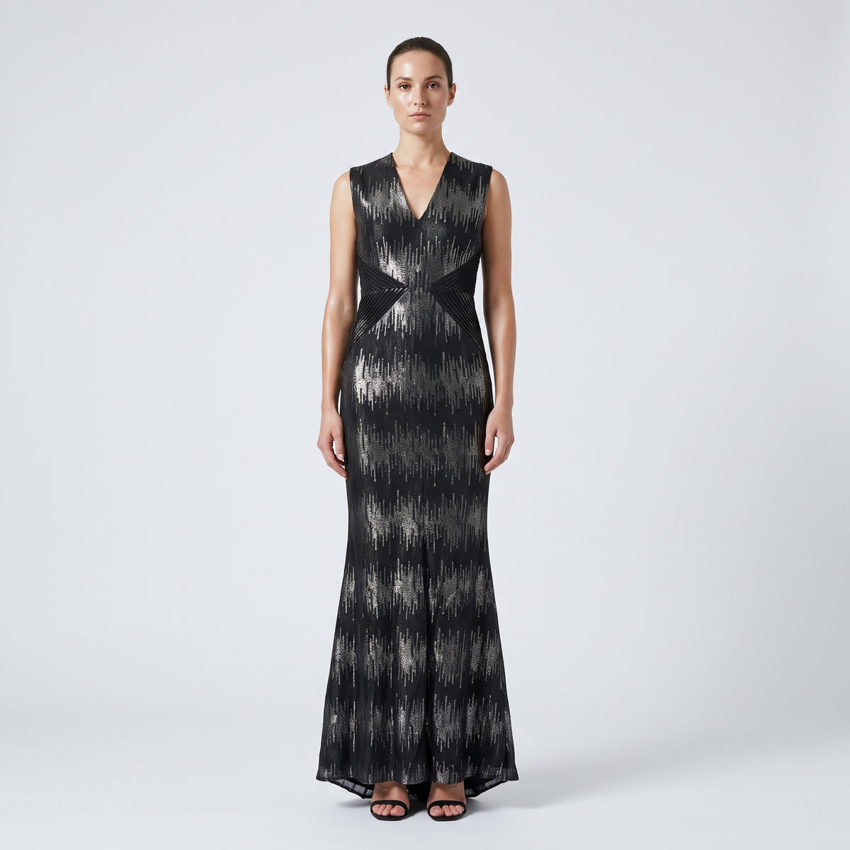 Metallic V-Neck Evening Gown