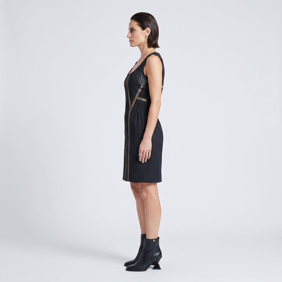 Structured Metallic Trim Mini Dress
