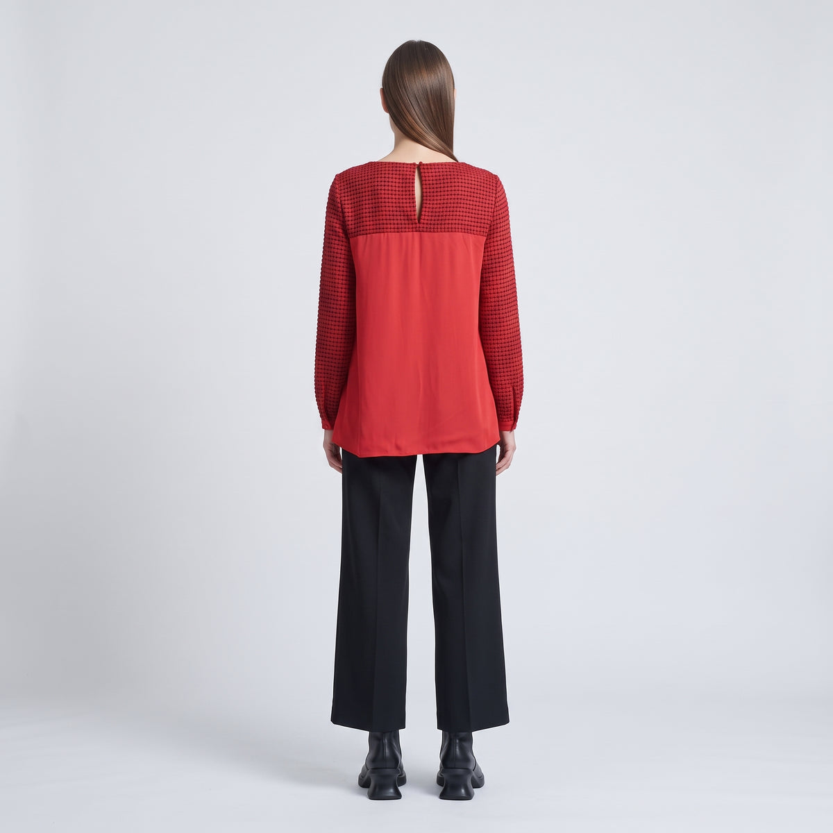 Textured Red Long Sleeve Top