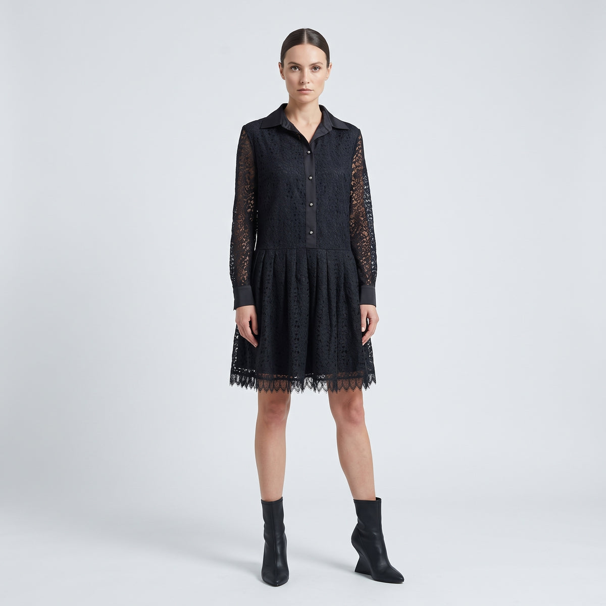 Black Lace Button-Down Dress