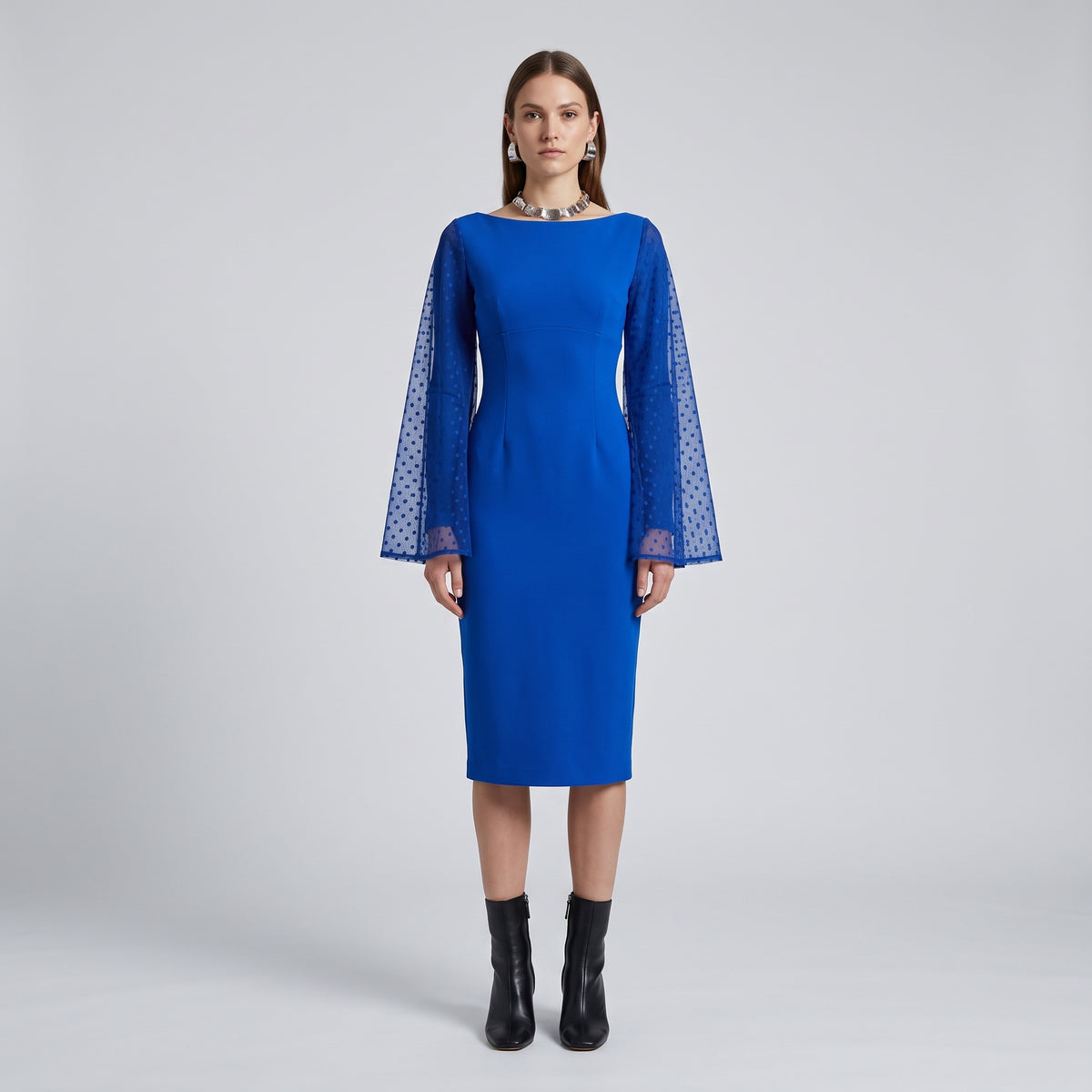 Cobalt Sheer Sleeve Scuba Dress