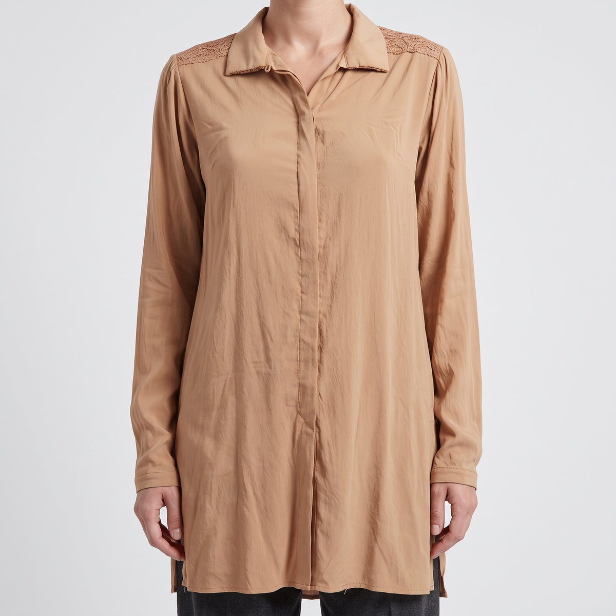 Lace Detail Camel Long Shirt