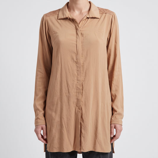 Lace Detail Camel Long Shirt