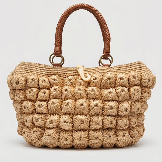 Textured Woven Raffia Tote Bag