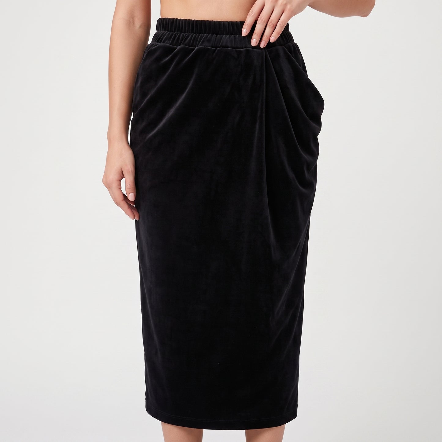 Velvet Draped Midi Skirt