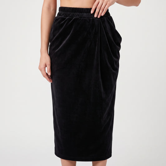 Velvet Draped Midi Skirt