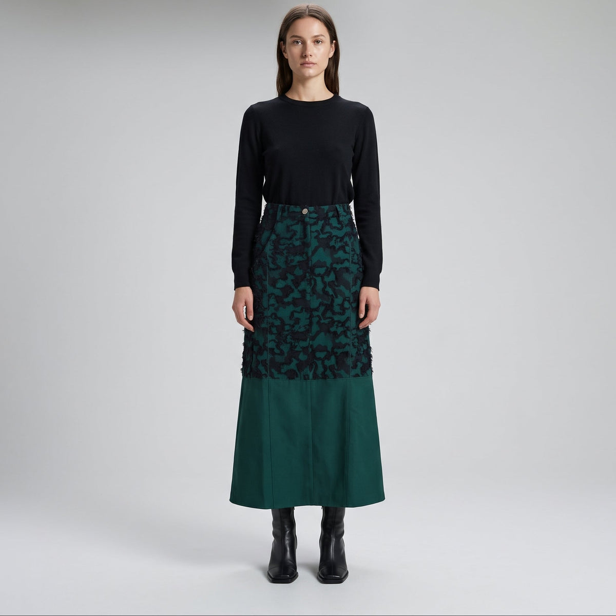 Textured Panel Midi Skirt