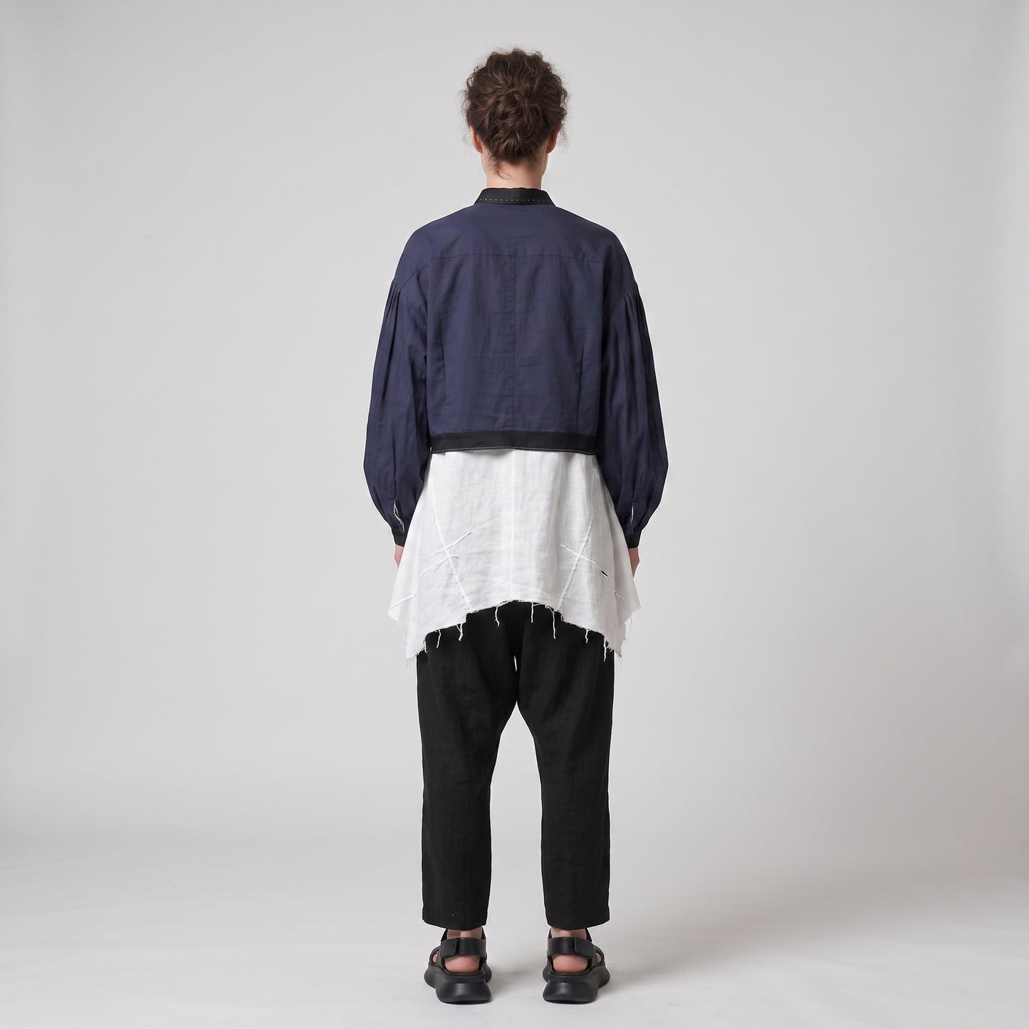 Contrast Trim Navy Cotton Blouse