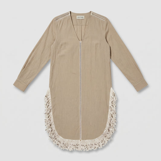 Fringed V-Neck Cotton Tunic