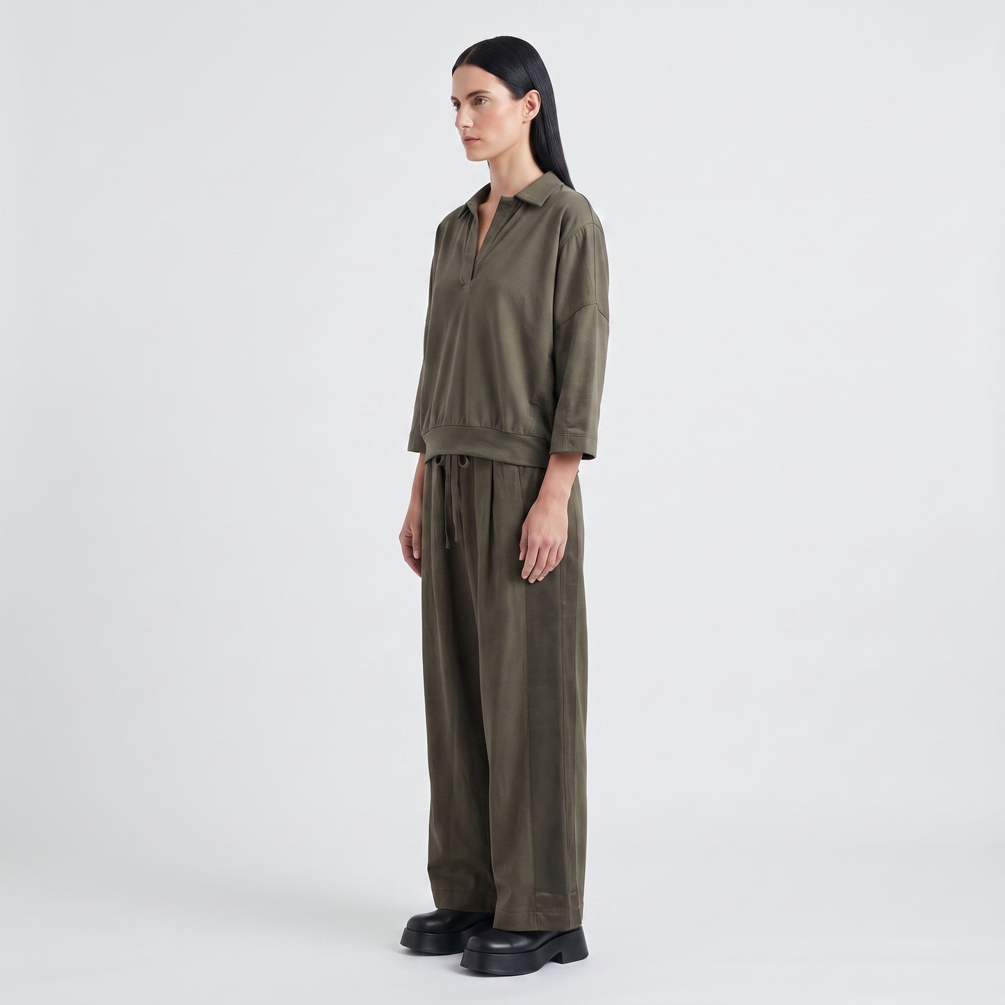 Relaxed Olive Collared Pullover