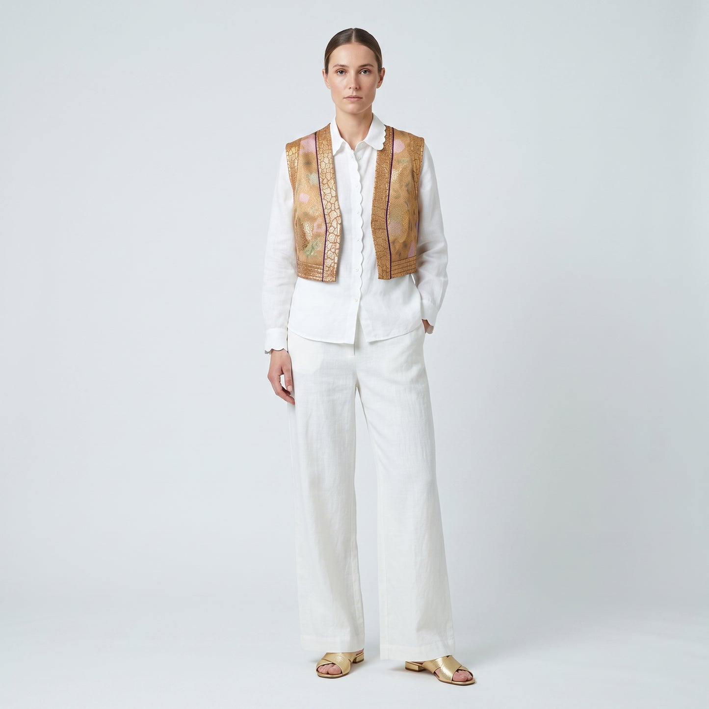 Metallic Floral Brocade Vest