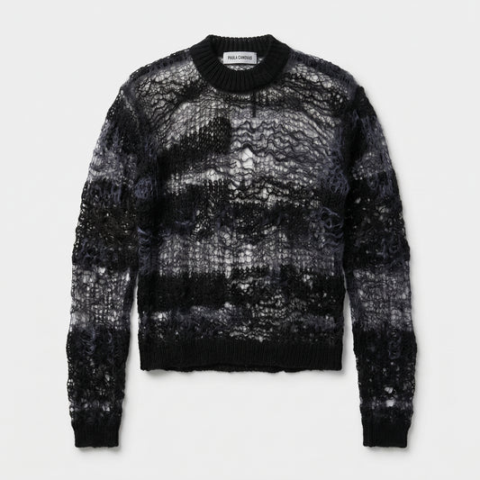 Sheer Textured Striped Knit Sweater