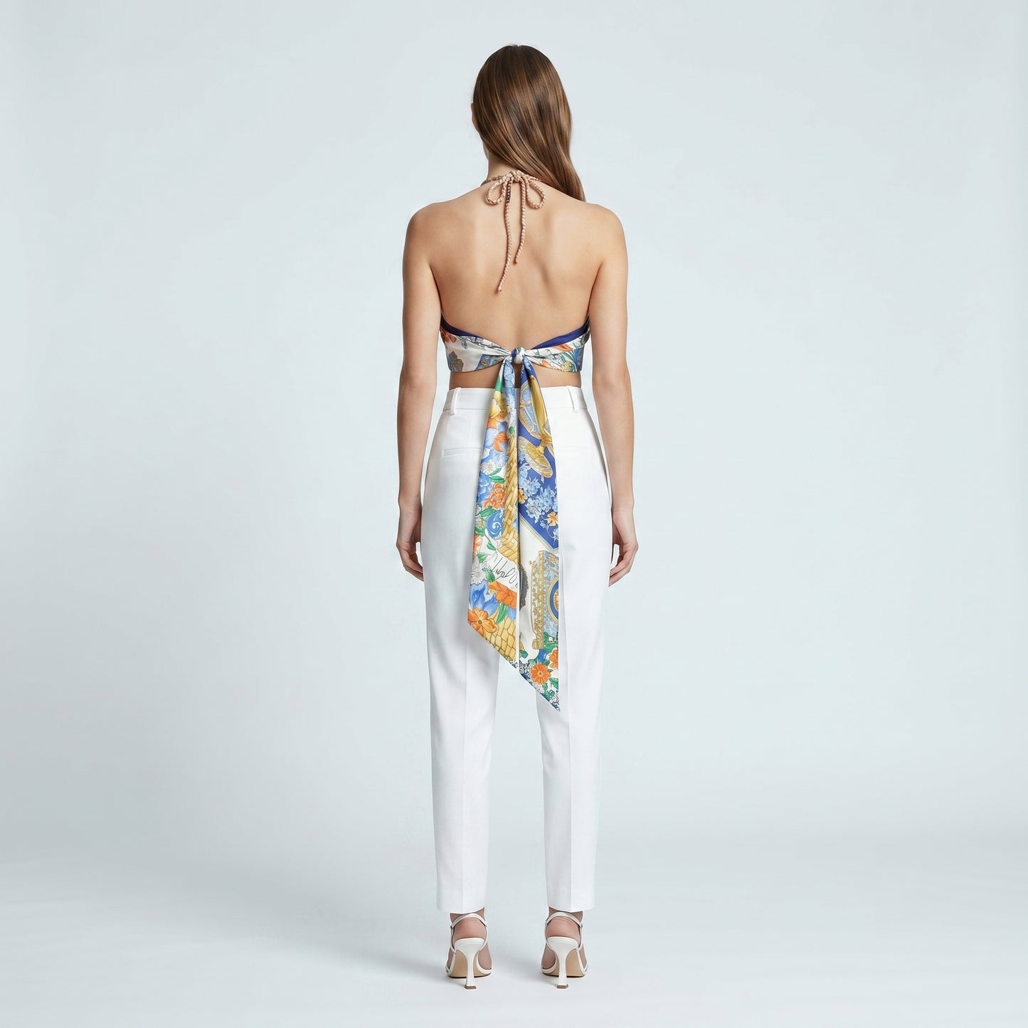 Floral Print Silk Halter Top