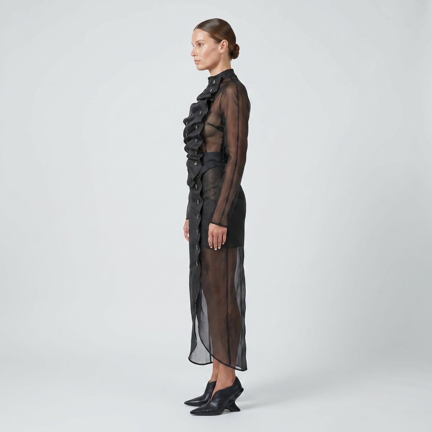 Sheer Double Breasted Draped Top