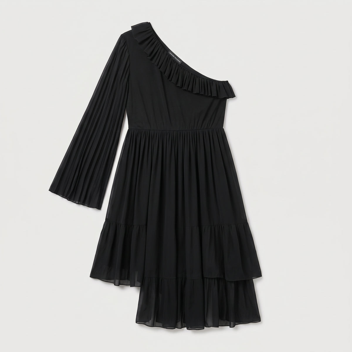One-Shoulder Pleated Ruffle Dress