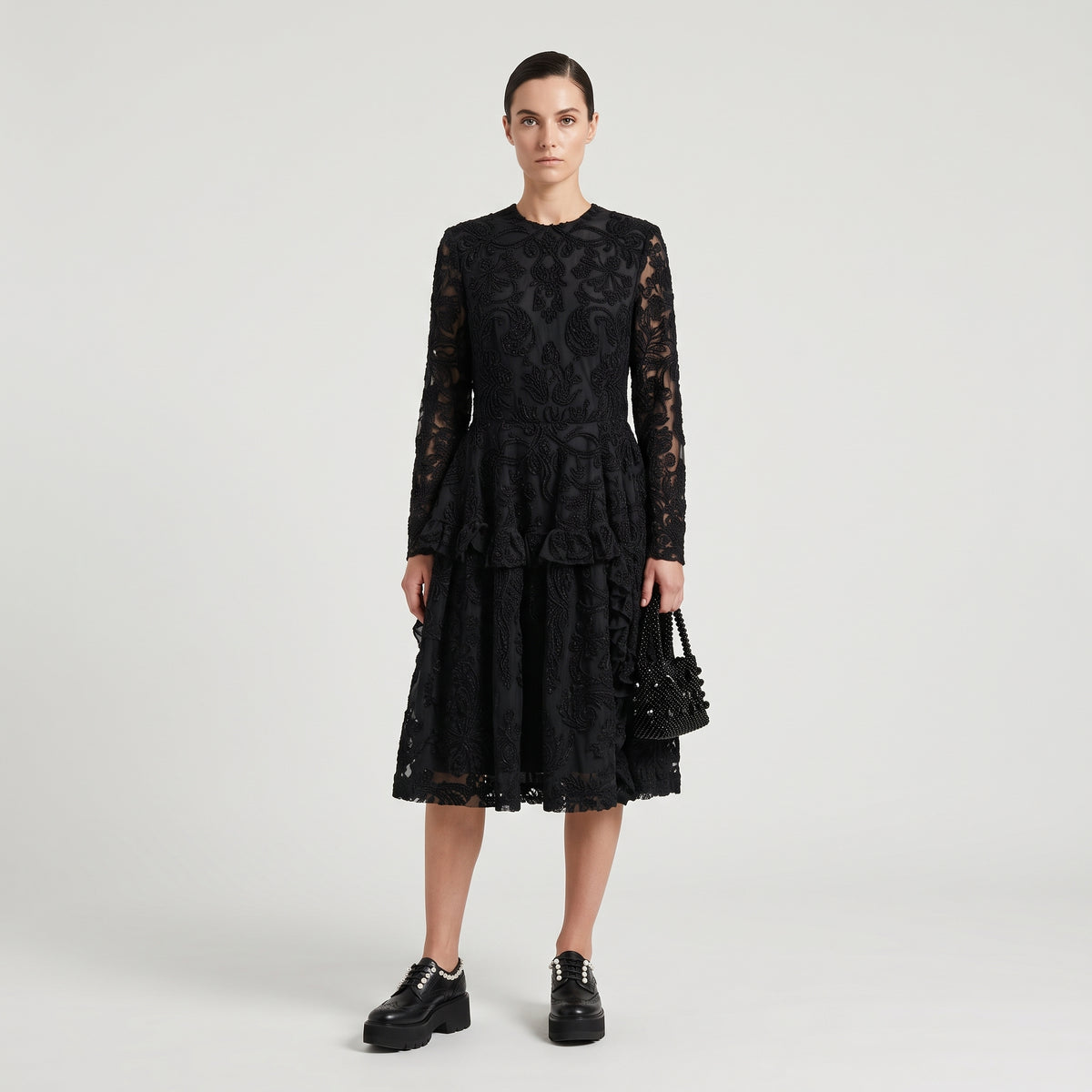 Embellished Sheer Long Sleeve Dress
