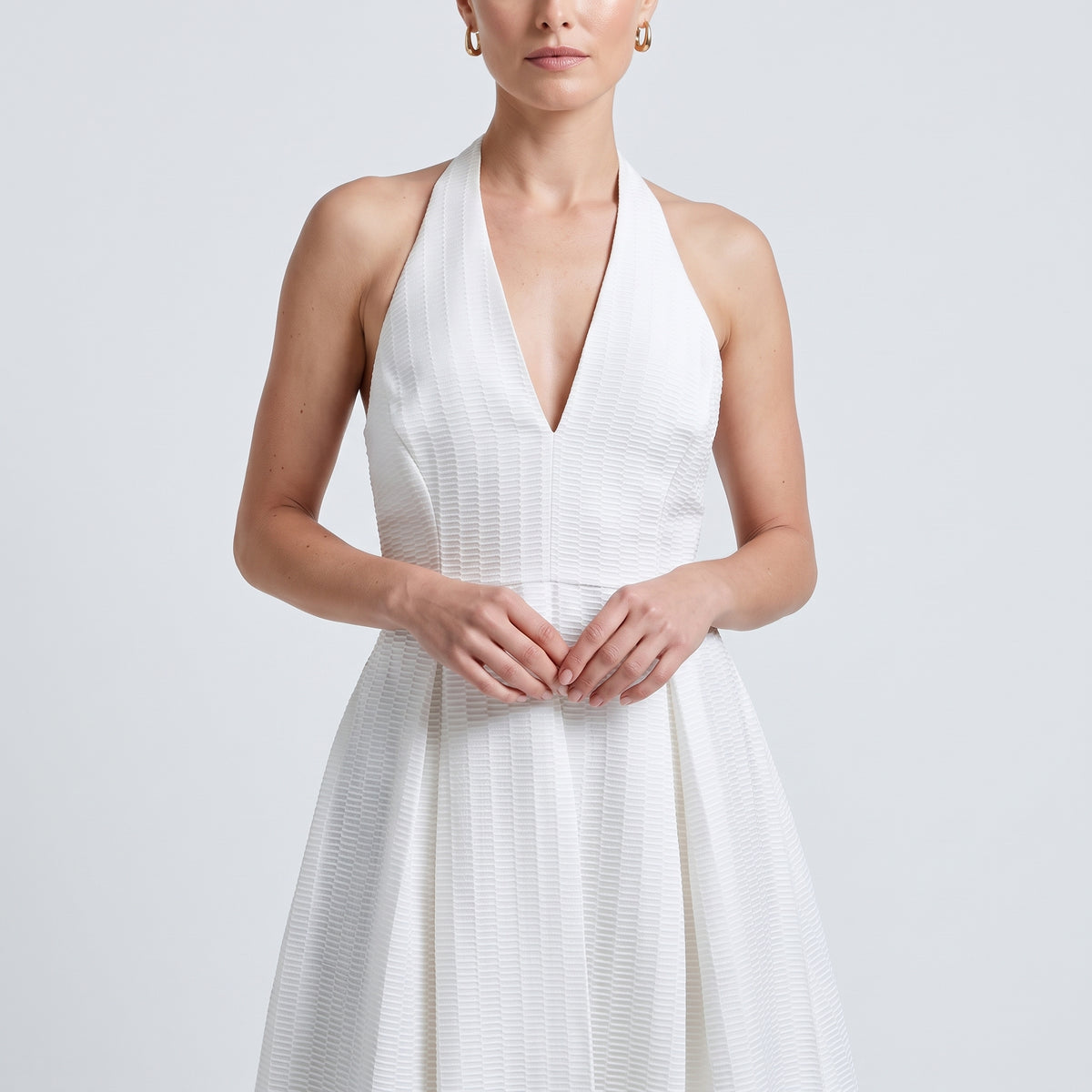 Textured White Halter Dress