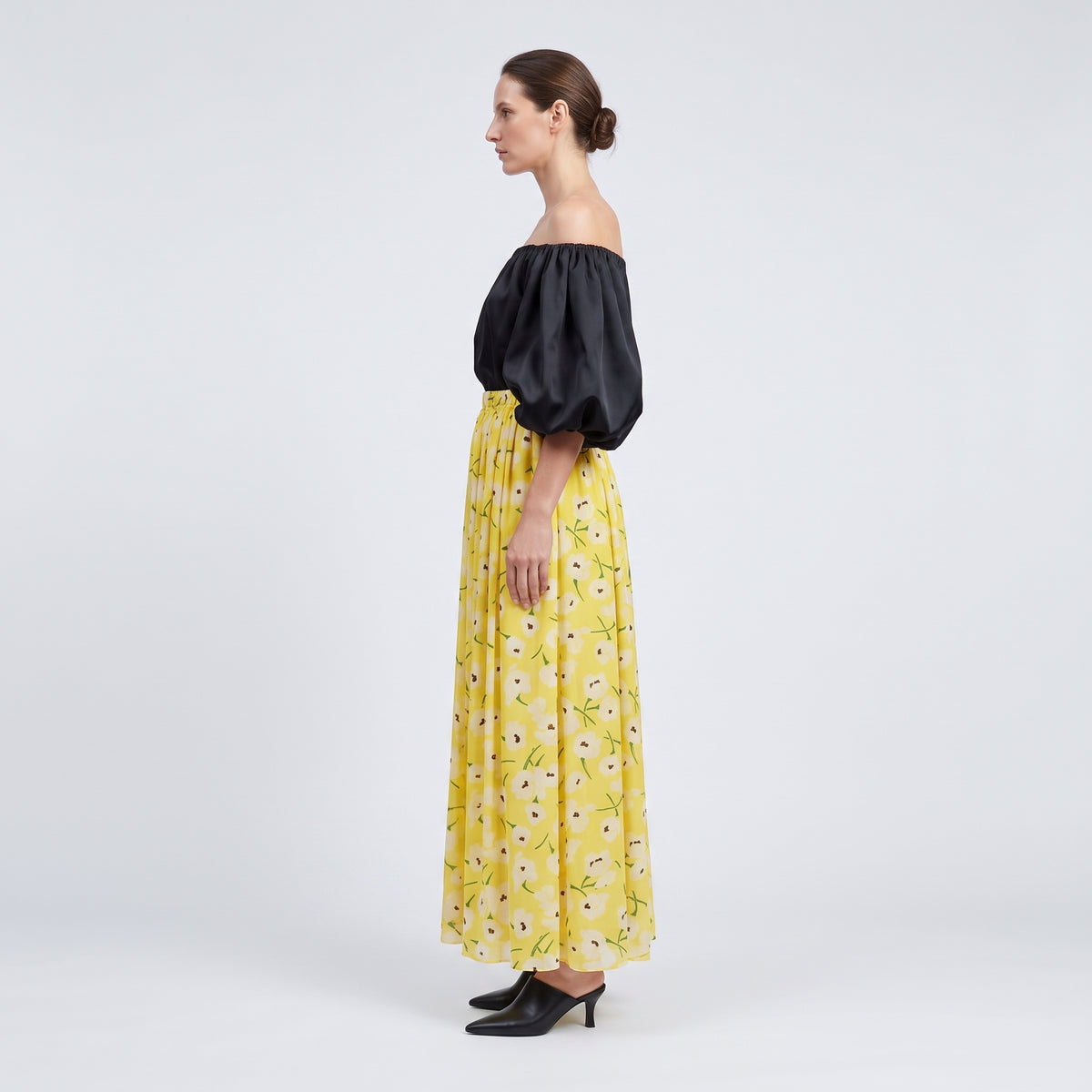 Floral Print Yellow Midi Skirt
