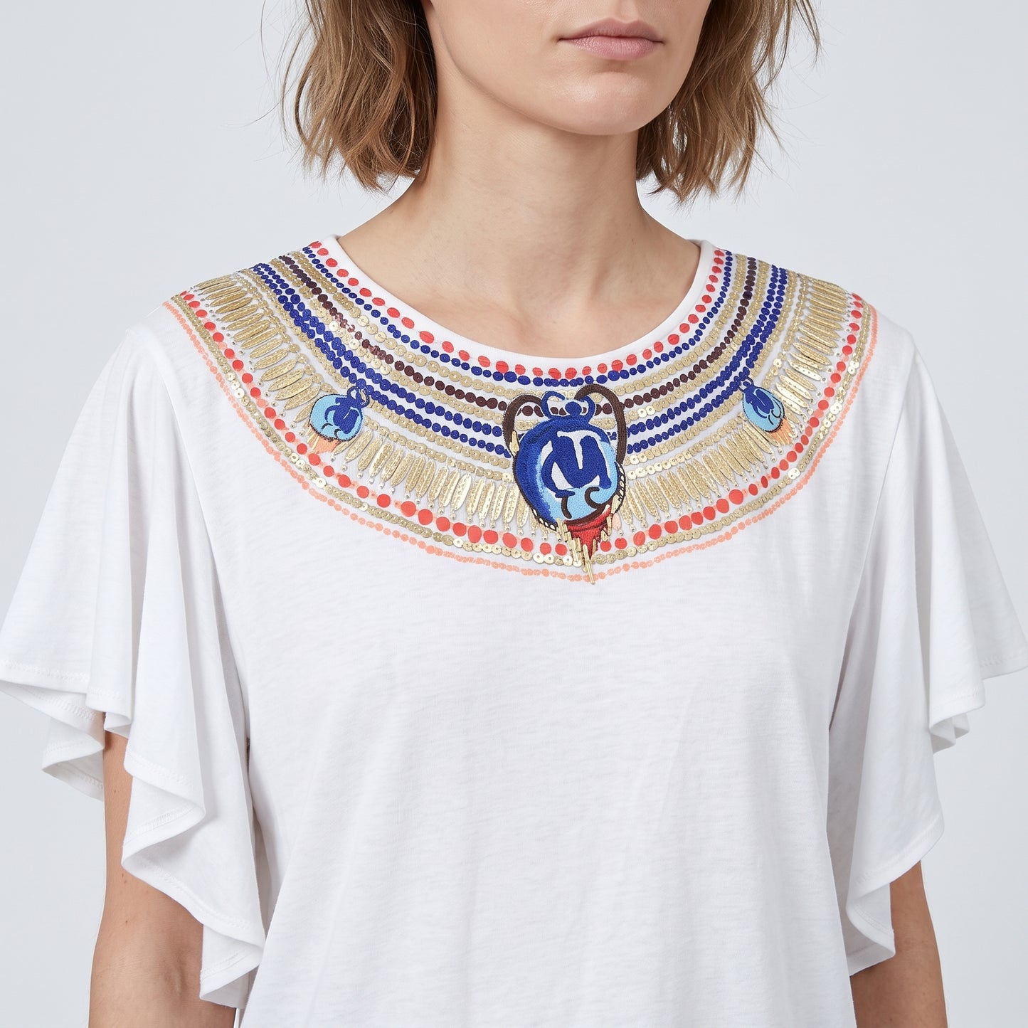 Embroidered Ruffle Sleeve Top