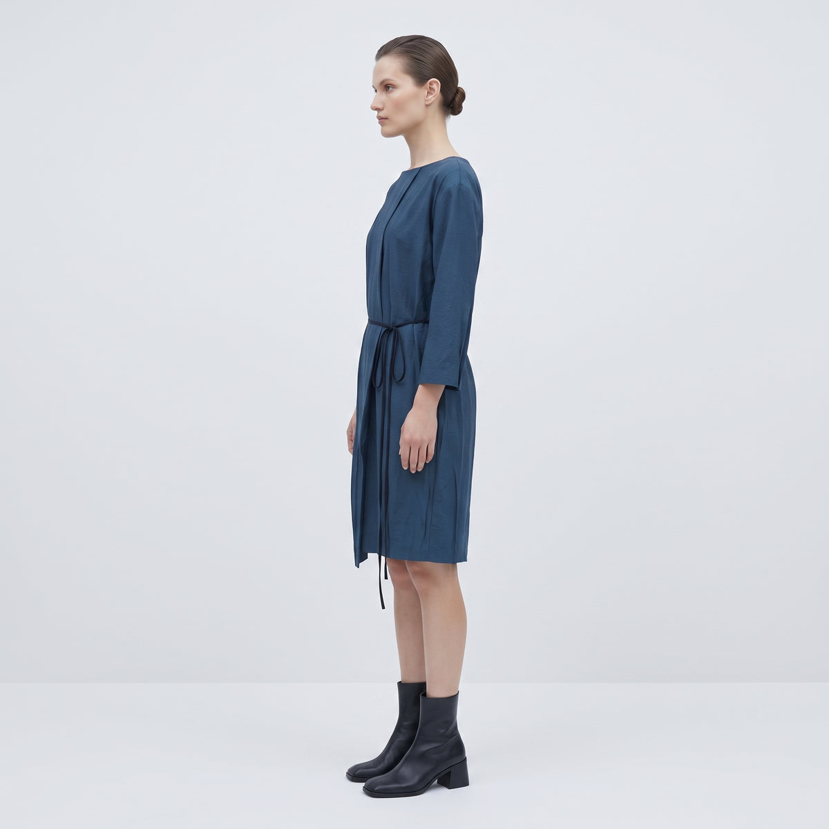 Textured Blue Wrap Midi Dress