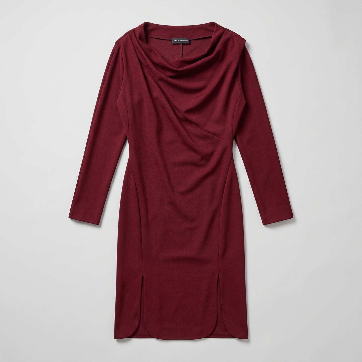 Draped Cowl Neck Burgundy Dress