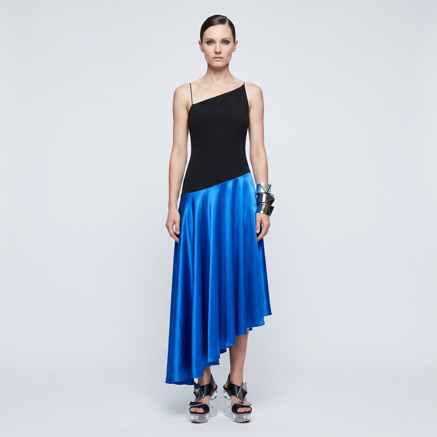 One-Shoulder Contrast Hem Dress