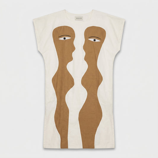 Abstract Figure Print Linen Tunic