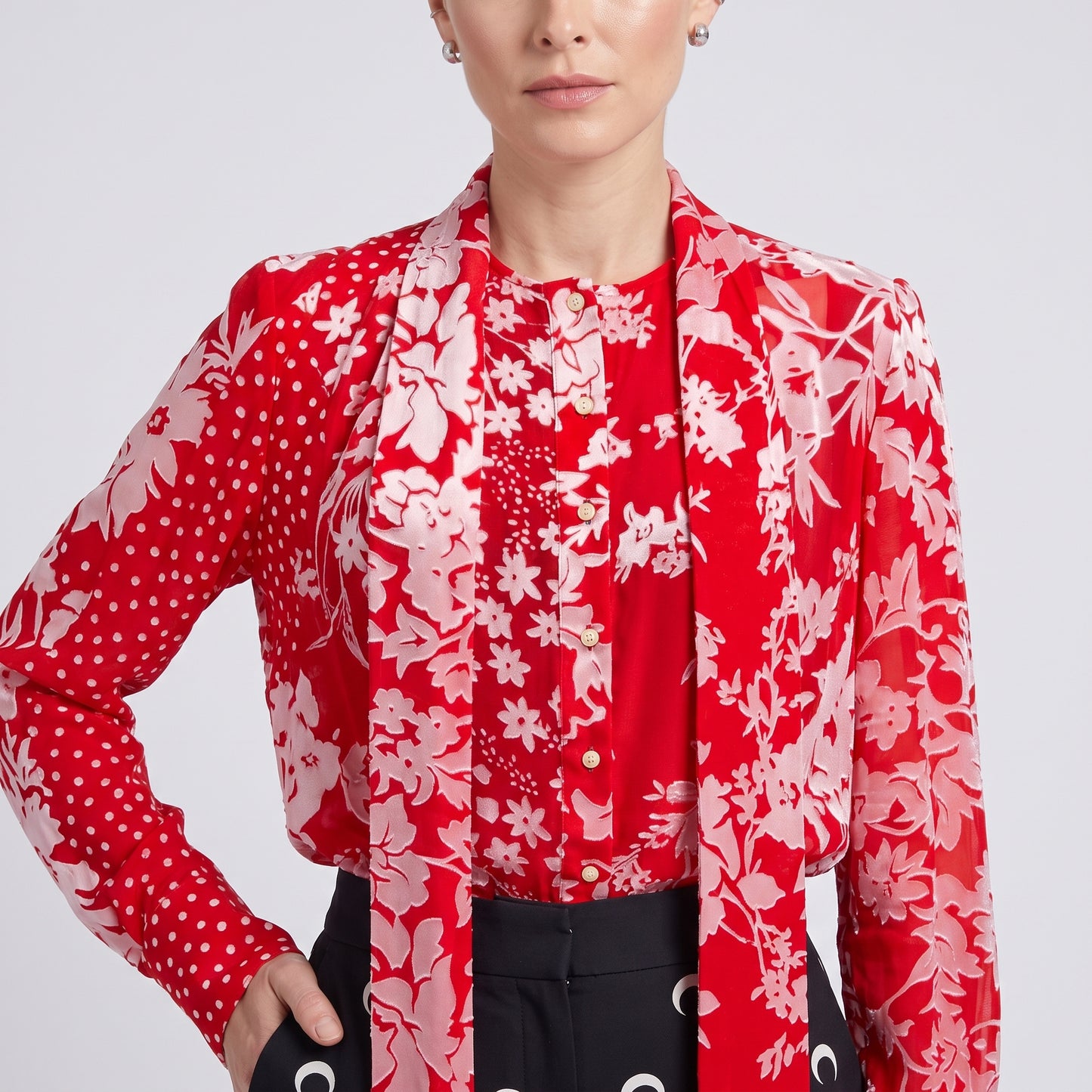 Floral Velvet Tie-Neck Blouse