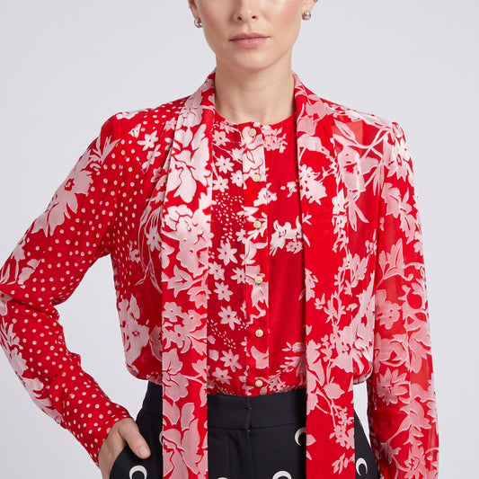 Floral Velvet Tie-Neck Blouse