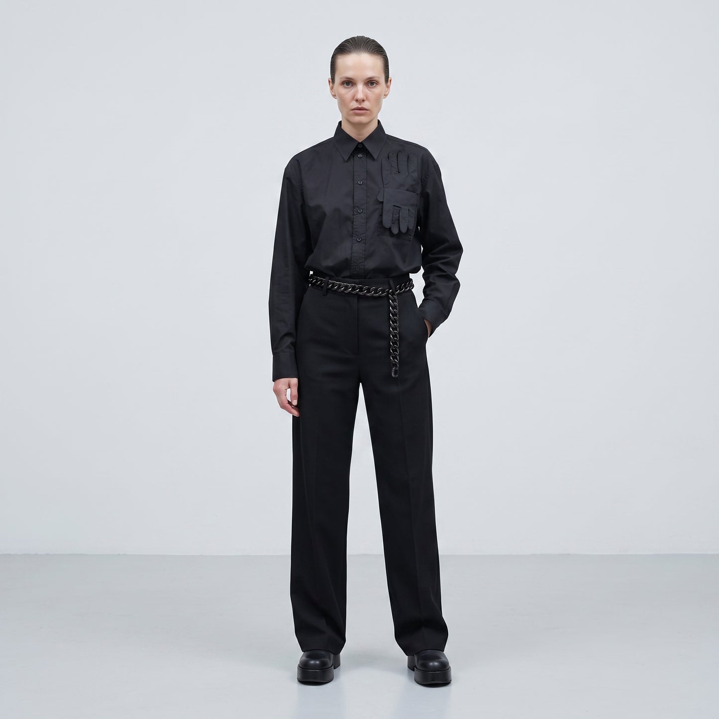 Black Cotton Glove Detail Shirt